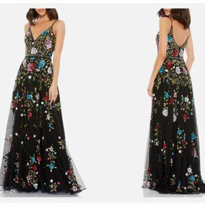 MAC DUGGAL 5400 FLORAL EMBELLISHED A-LINE BLACK/multi color GOWN DRESS sz 8